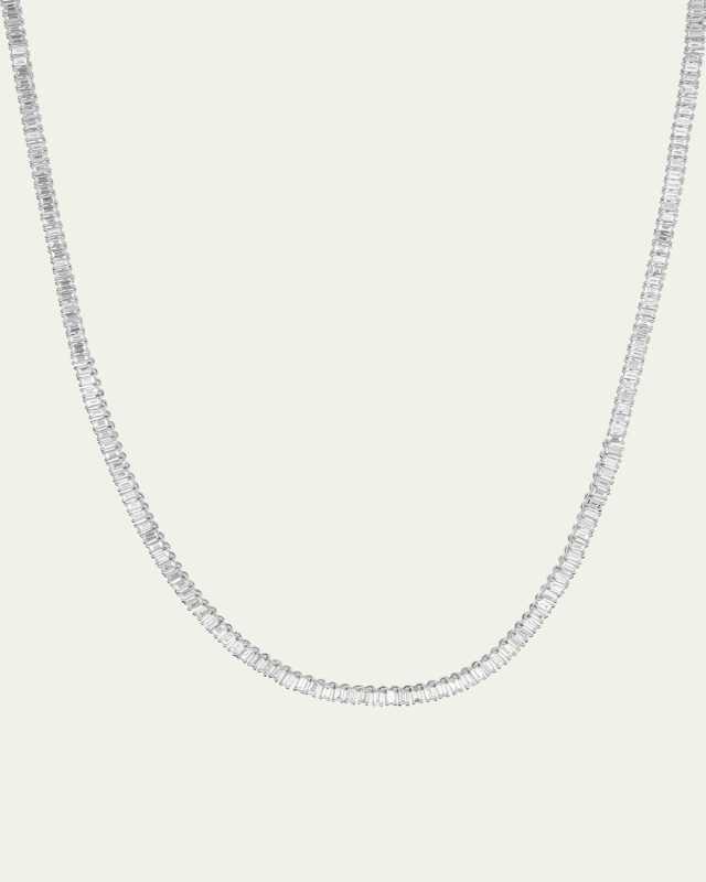 14K White Gold Vertical Diamond Baguette Tennis Necklace
